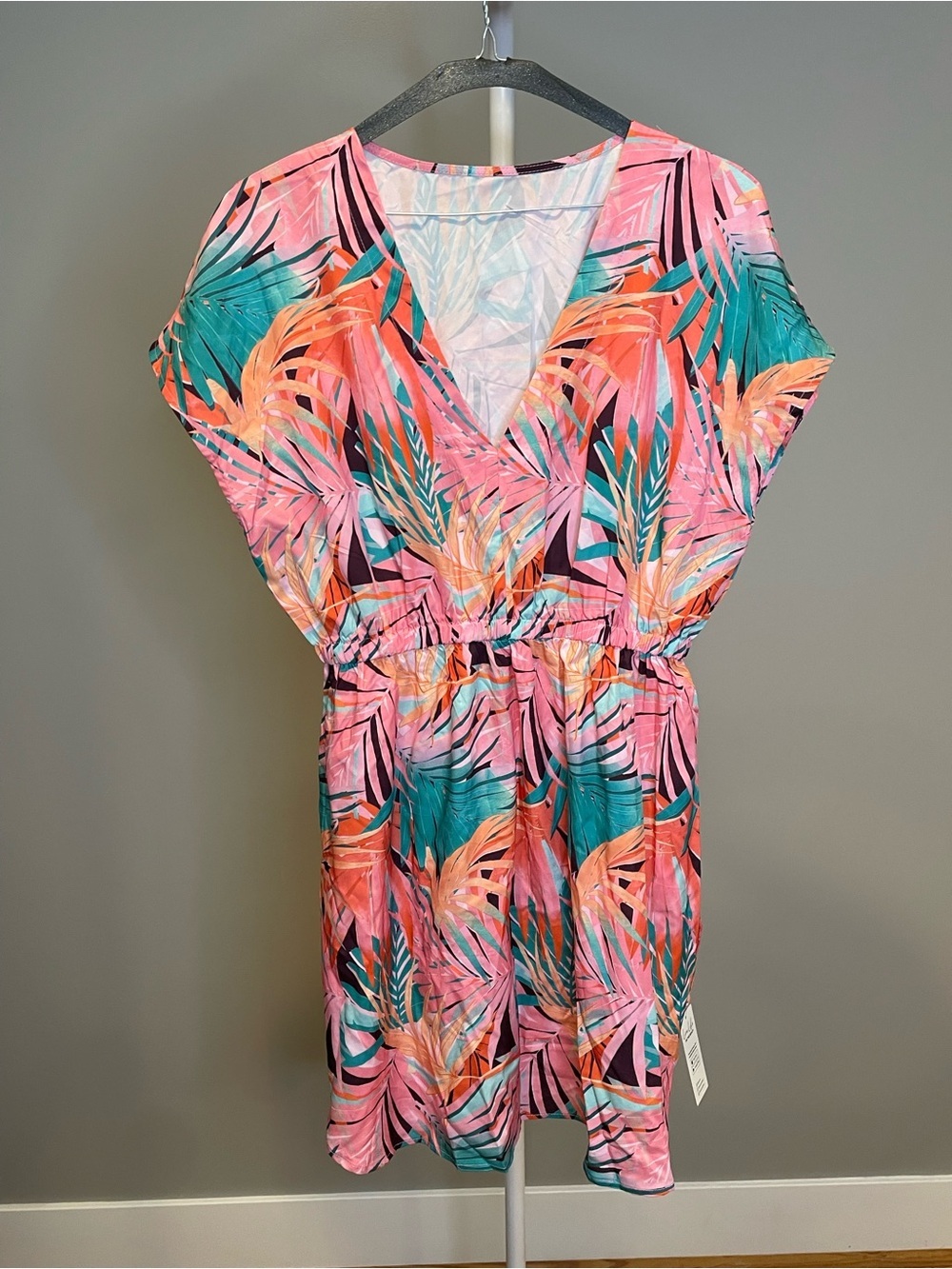 Cupshe Tropical Pink Teal Orange Palm Print Swim Coverup NWT - Medium